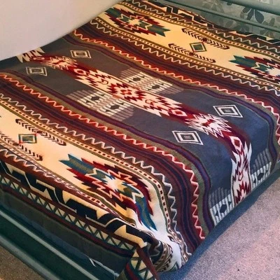 HUGE SOFT & WARM ALPACA WOOL BLANKET ANDEAN DESIGN 190x232 cm (75"x91") GREY