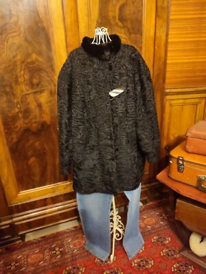 Manteau Vintage En Astrakan Noir Pour Femme - Taille L/XL, Doublure Acétate, Excellent état