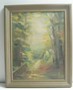 C.1949 Hand Painted On Canvas Landscape Woods Scene Signed 18" x 14" Trail - Picture 1 of 8