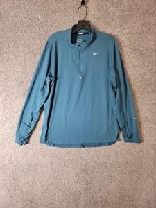 Nike Running Sweater Mens L Dri Fit Teal Green 1/4 Zip Pull Over - Picture 1 of 12