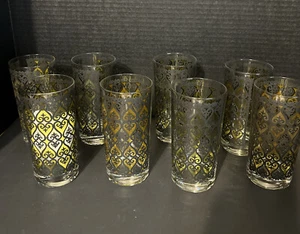 MCM George Briard black & yellow mid-century highball Tumbler glasses Set Of 8 - Picture 1 of 7