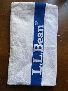 LL BEAN Large Beach Pool Towel Blue White Martex Spellout Logo 35" X 64” USA