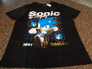 Old Navy "Sonic the Hedgehog 1991" Large T-shirt Black Gold Rings NWT - Picture 1 of 6