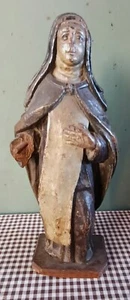 Ancienne Statue en Bois Polychrome Saint Rita ? - Sculpture Religieuse - Foto 1 di 9