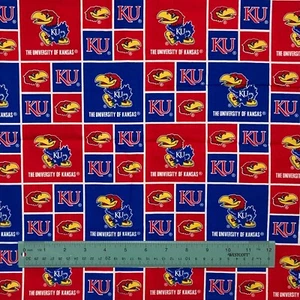 3 3/4 Yards - 135"H x 43"W University of Kansas Jayhawks - 100% Cotton Fabric - Picture 1 of 1