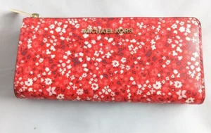 Michael Kors Jet Set Reise große 3-Viertel-Geldbörse mit Reißverschluss rot Blumen dunkel Sangria - Bild 1 von 16