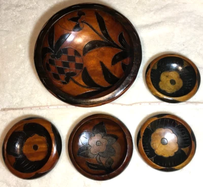 Juego de cuencos redondos de madera de teca hechos a mano de República Dominicana Foto 1 de 4