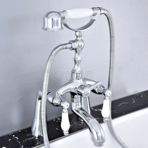 Polished Chrome Deck Mount Clawfoot Bath Tub Filler Faucet W/Hand Shower Sprayer - Picture 1 of 8