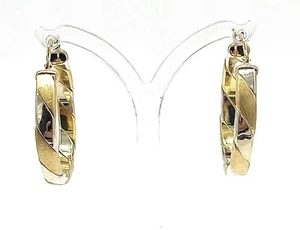 750/-18KT bicolor Creolen, Muster, 35 mm, Handarbeit, guter Zustand - Bild 1 von 2