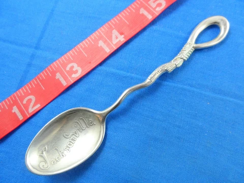 4-1/8" Antique Jacksonville Florida Figural Rope Sterling Silver Souvenir Spoon Cover