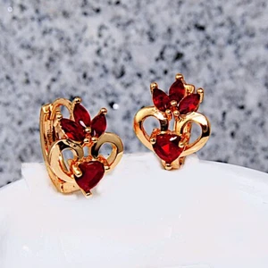 Dameohrringe charismatische Ohrringe vergoldet Gold K18/750er rote Granat Topas - Bild 1 von 3