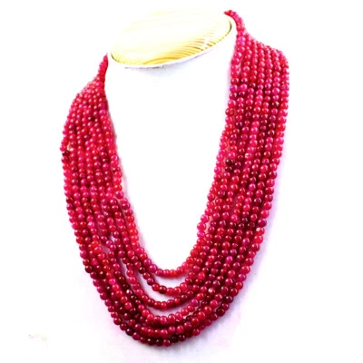 Round Shape 570.00 Cts Earth Mined Enhanced Ruby Beads Necklace NK 30E38 - Image 1 of 2