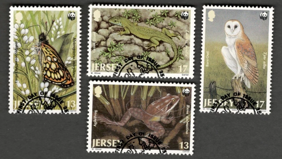 1989 Jersey Sc# 507-10 WWF Nature Promo - Frog Owl Lizard Butterfly - Used Cv$10 - Image 1 of 1