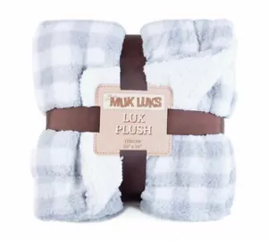 Muk Luks, Soft Buffalo Plaid Double-Layer Sherpa Throw Blanket (Gray) - Picture 1 of 7