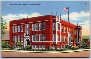 Vintage Burlington Vermont CT Kathedrale High School 1940er Leinen Ansicht Postkarte - Bild 1 von 2