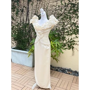 Mikki Rose Taft ivory cream maxi elegant gown with micro pleated Goffret top - Picture 1 of 10