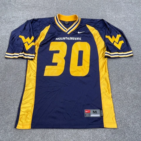 West Virginia Mountaineers Jersey Men Medium Blue Yellow Football Nike VTG 30 Cover