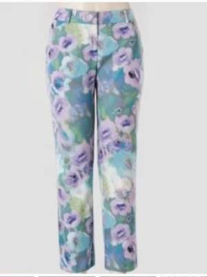 Pantalones Larry Levine Mujer Elásticos Florales Frente Plano Talla 8 Delgados Tobillo Pastel Foto 1 de 4