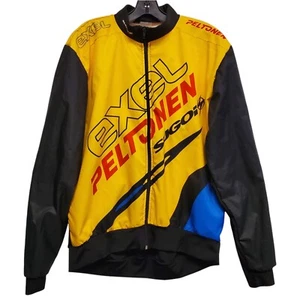 SUGOI Cycling Jacket Adult Large Black Yellow EXCEL PELTONEN Spell Out Full-Zip - Picture 1 of 9