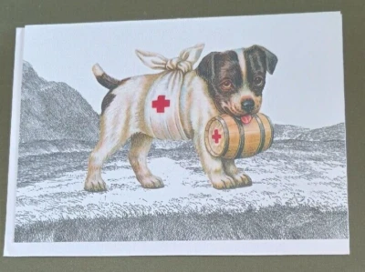 St. Bernard Puppy Get Well Soon Card Swiss Italian Alps Red Cross First Aid - Image 1 of 4