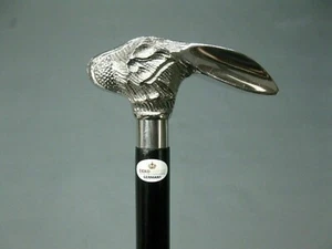 Black Wooden Walking Stick Hiking Cane Silver Finish Designer Head Handle Gift - Picture 1 of 4