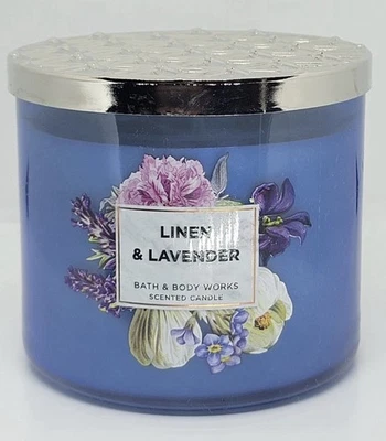 Bath & Body Works Linen & Lavender Scented 3 Wick 14.5 Oz Candle NEW - Image 1 of 4
