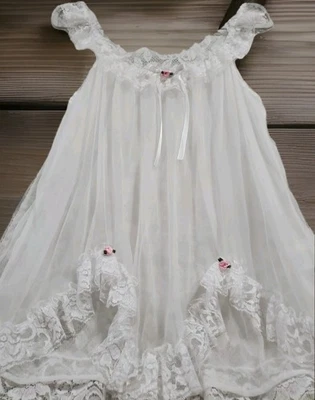 🤍 DE COLECCIÓN BABYDOLL CHiFON DE NAILON TRANSPARENTE EN CAPAS CON LAZOS DE ENCAJE CON VOLANTES FRiLLY ROSETAS Foto 1 de 4