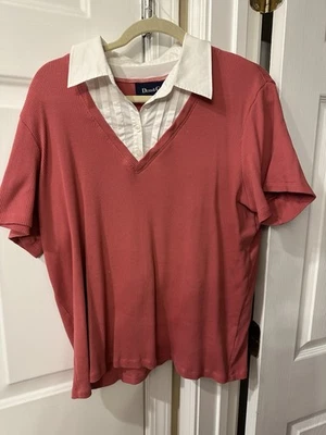 denim and co 1x Dark Pink Short Sleeve 100% Cotton Sweater/Shirt - Image 1 of 4