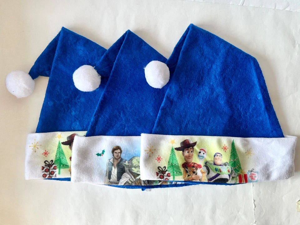 Toy Story 4 & 70s Star Wars Santa Hats Lot 3x Chistmas Holiday Blue Felt Disney - Image 1 of 4