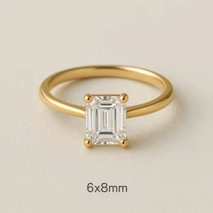 1.5 Carat Emerald Cut Lab Grown Diamond Ring Emerald Lab Diamond Solitaire Ring - Picture 1 of 3
