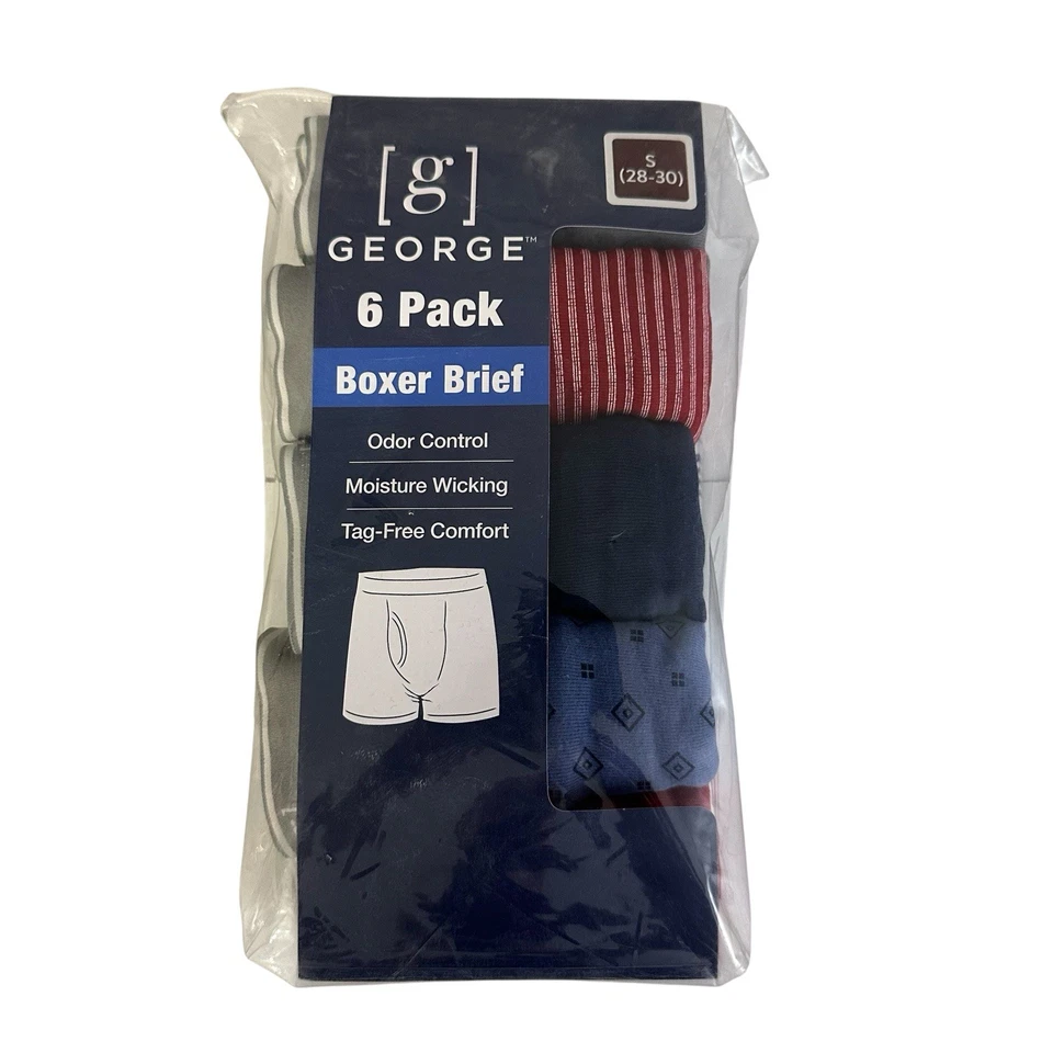 George Men's 6 Pack Boxer Briefs Size Small 28-30 Multicolor Underwear