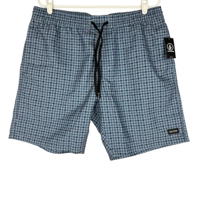 Volcom Men's Preston Houndstooth Blue Hybrid Shorts Size XL Drawstring Waist NWT - Image 1 of 4