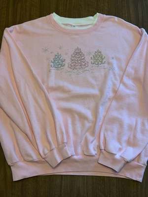 Sudadera con cuello falso árboles con joyas de Navidad para mujer XL rosa sol de la mañana de colección años 90 Foto 1 de 4