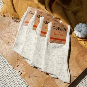 Paquete de 4 pares de calcetines de lino para mujer, calcetines suaves naturales sin teñir - Imagen 1 de 30