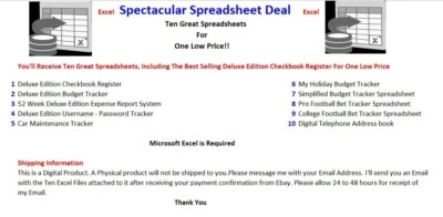 Spectacular Spreadsheet Deal, 10 Excel Templates, one low price, PC or Android - Image 1 of 4