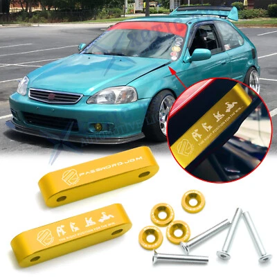 Gold JDM PASSWORD Billet Hood Spacer Riser Kit For Acura Integra Honda CRX Civic - Image 1 of 4