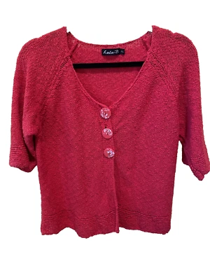 Lulu B Orange Knit Cardigan 3 Art Buttons XL 100% Cotton Womens Xlarge Z59 - Image 1 of 4
