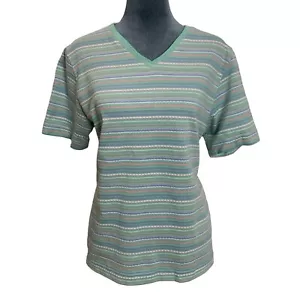 Vintage 90s Jantzen Womens Medium Striped Knit Short Sleeve Top Pastel Green - Picture 1 of 5