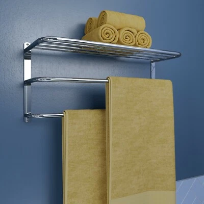 Croydex Wall Mounted Bathroom Towel Rack Tiered in Chrome, Storage Bar