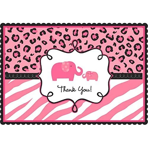 Sweet Safari Girl Jungle Animal Pink Baby Shower Party Thank You Notes Cards - Image 1 of 1