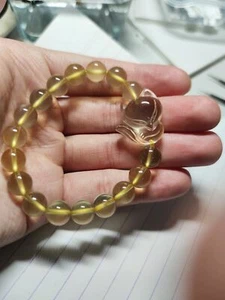 Natural Bracelet yellow Fluorite Crystal Beads Stretch little fox 10mm AAAA - Picture 1 of 2