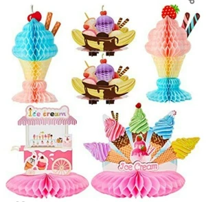 Ice Cream Birthday Party 6 Pieces Decoration Table Centerpiece TISSUE SUNDAE - Picture 1 of 6