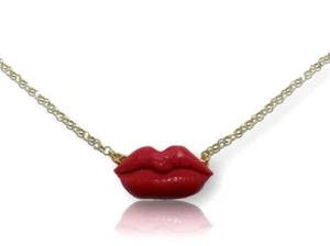 Ciondolo Labbra rosse in Argento 925 placcato di Oro Bocca Catenina ArtigianaLE - Picture 1 of 3