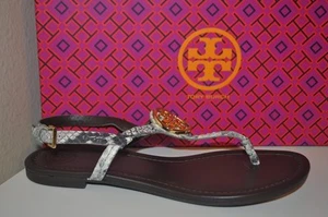 NIB $225+ Tory Burch DANI Roccia Snake Embossed Leather Sandal Gold Logo 6.5 US - Picture 1 of 6