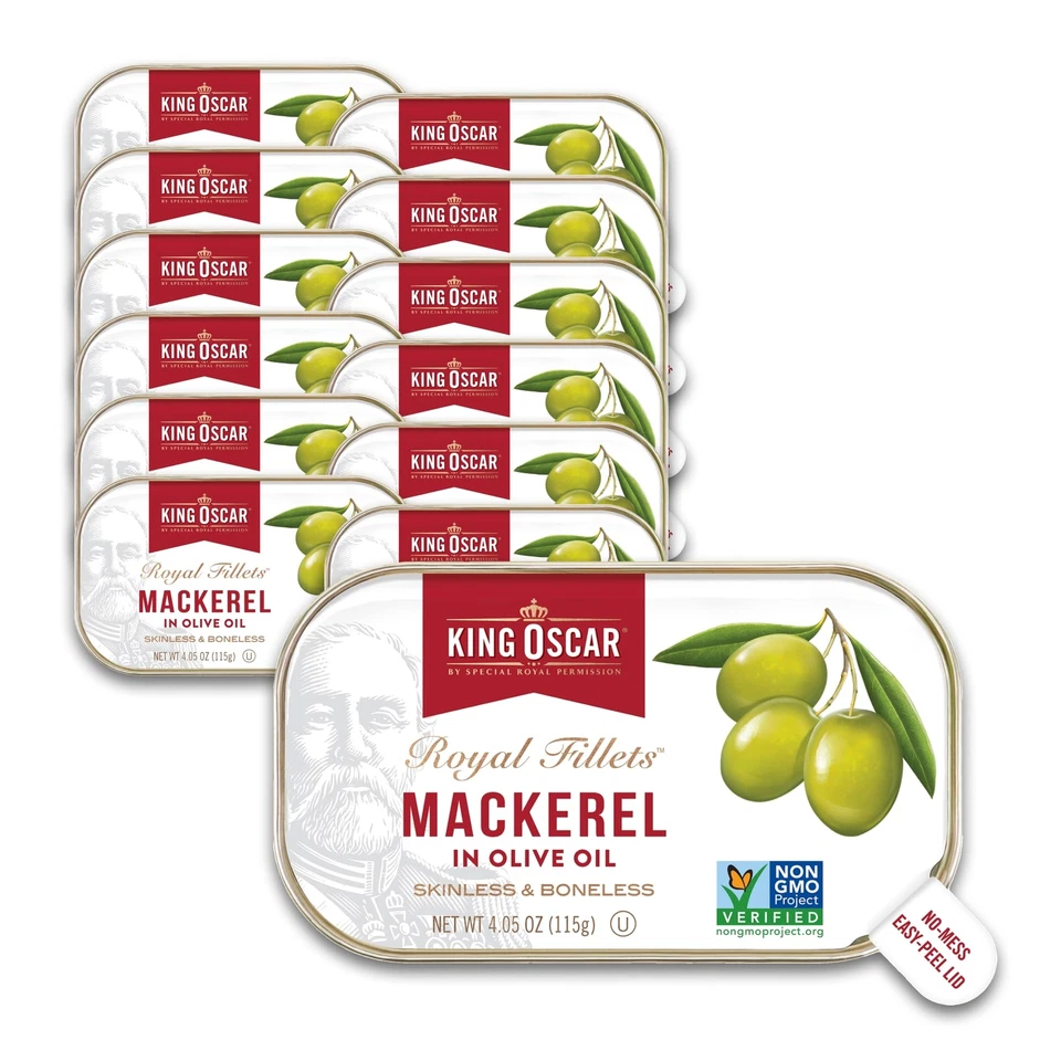 Caballa King Oscar en aceite de oliva paquete de 4 onzas de 12 ricos en proteínas saludables para el corazón Foto 1 de 4