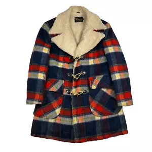 Vintage Sears Sherpa Lined Wool Overcoat Mens 44 Toggle Hunting Chore jacket - Picture 1 of 10