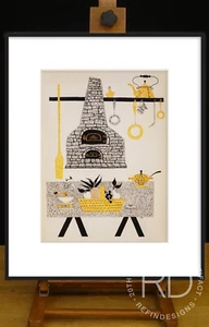 VINTAGE HAND PAINTED GOUACHE "COUNTRY KITCHEN" ILLUSTRATION COMMERCIAL ART 1950s - Picture 1 of 4