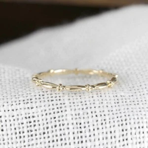 14K massives Gold Blume Hochzeit dünner Band vorsteckbar handgefertigt Ewigkeit Muster Ring - Bild 1 von 11