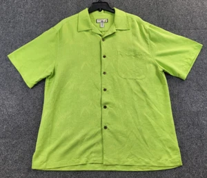 Caribbean Joe Let Go Hawiian Camp Shirt Mens XL Lime Green Floral Pattern Rayon - Picture 1 of 10