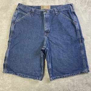 Lee Dungarees Shorts Men Blue Denim Sz 40L Carpenter Workwear Baggy Y2K Hip Hop - Picture 1 of 15
